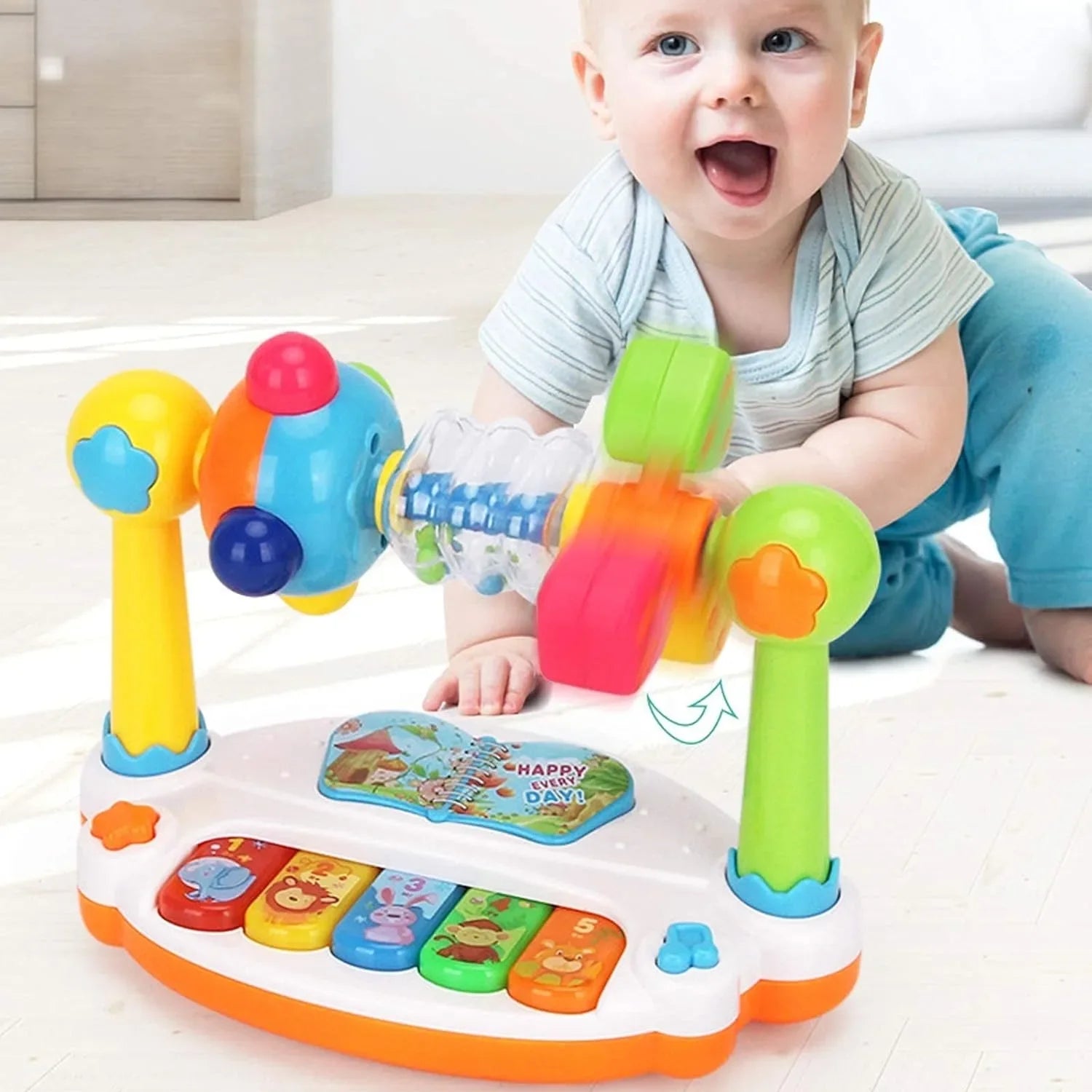 Baby Musical Piano Toy with Lights & Sounds | Rotating Keyboard Early Learning Toy for Toddlers