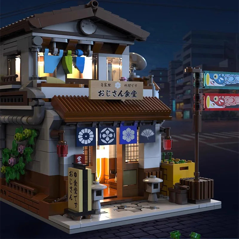 LED Japanese City Canteen Building Blocks – Architecture Street House Set with Figures