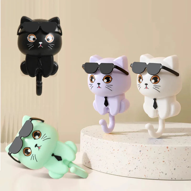 Cute Cat Hook – Rotating Wall Hanger for Keys, Clothes, Hats & Glasses, Adhesive Organizer