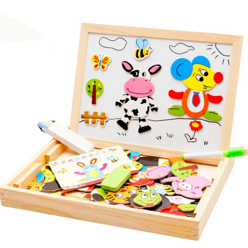 Wooden Magnetic Animal Puzzle & Drawing Board – Multifunction Learning Toy for Kids
