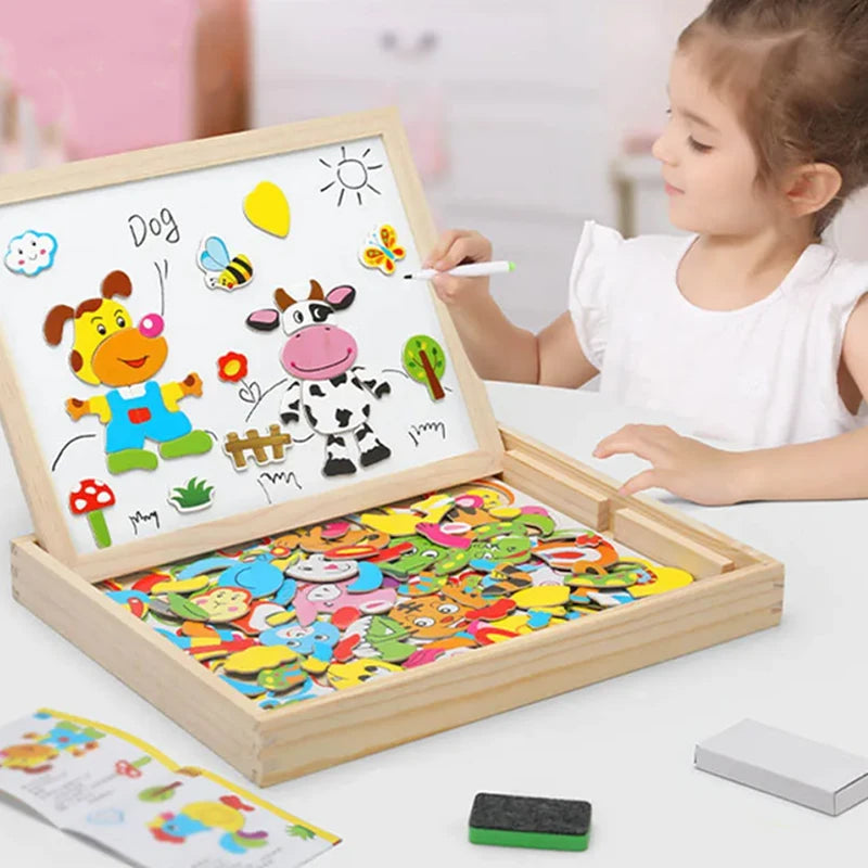 Wooden Magnetic Animal Puzzle & Drawing Board – Multifunction Learning Toy for Kids