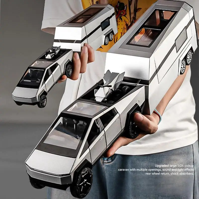 Cybertruck Alloy Diecast Pickup with Trailer RV – Off-Road Model Toy