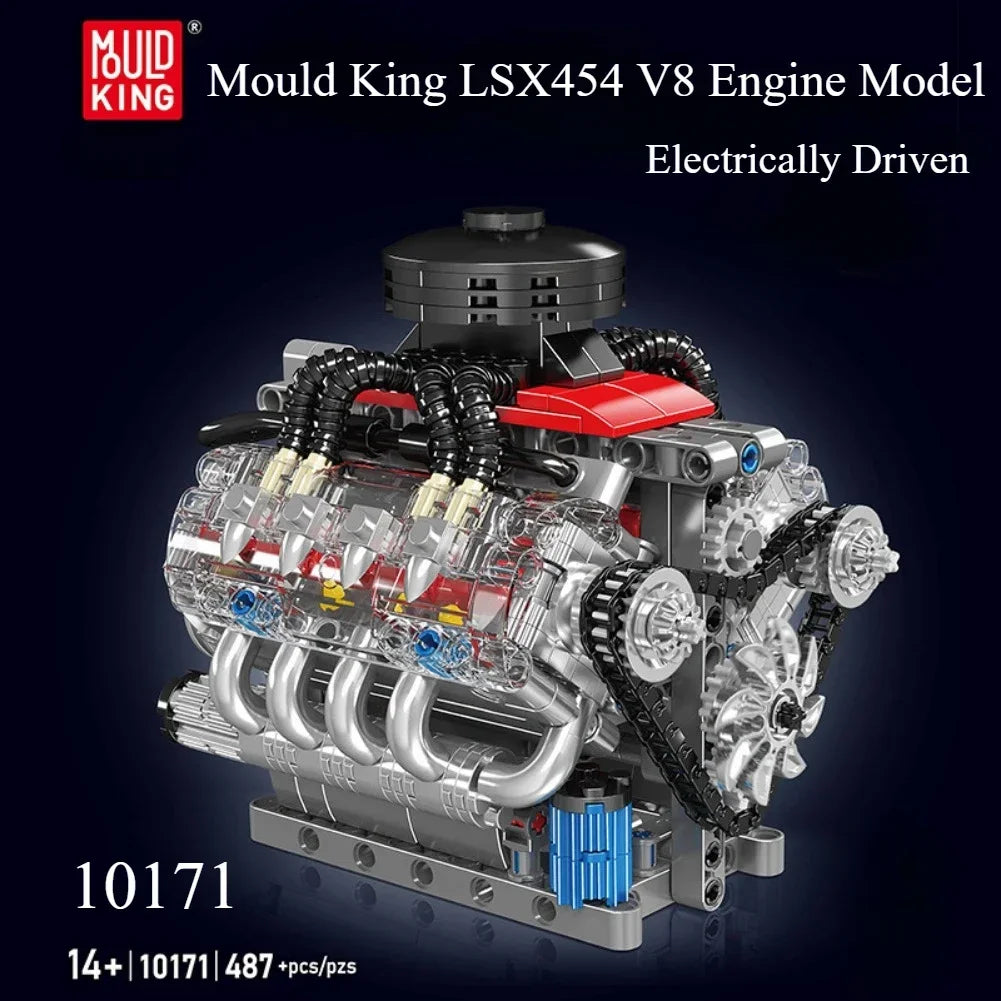 MOULD KING 10171 Motorized LSX454 V8 Engine Building Set – Technical MOC Educational Toy