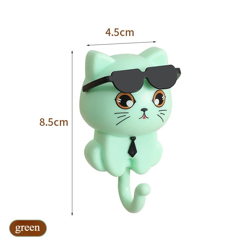 Cute Cat Hook – Rotating Wall Hanger for Keys, Clothes, Hats & Glasses, Adhesive Organizer