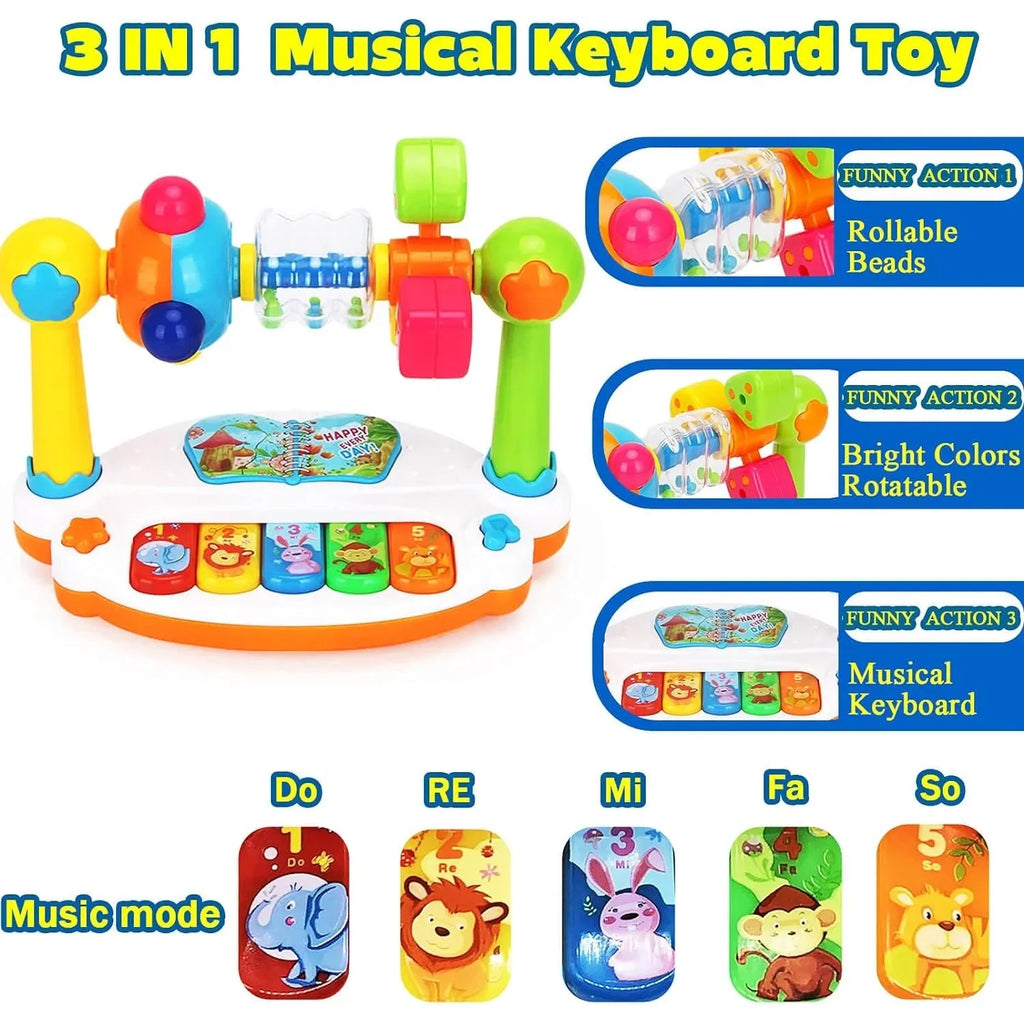 Baby Musical Piano Toy with Lights & Sounds | Rotating Keyboard Early Learning Toy for Toddlers