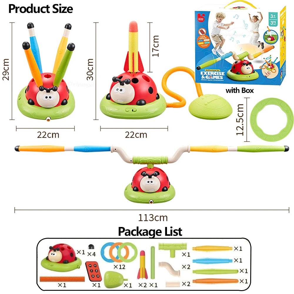 Musical Jump & Toss Ring Game with Rocket Launcher – Outdoor Kids Toy