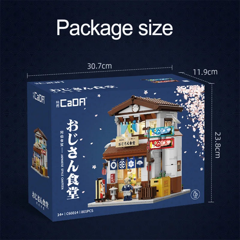 LED Japanese City Canteen Building Blocks – Architecture Street House Set with Figures
