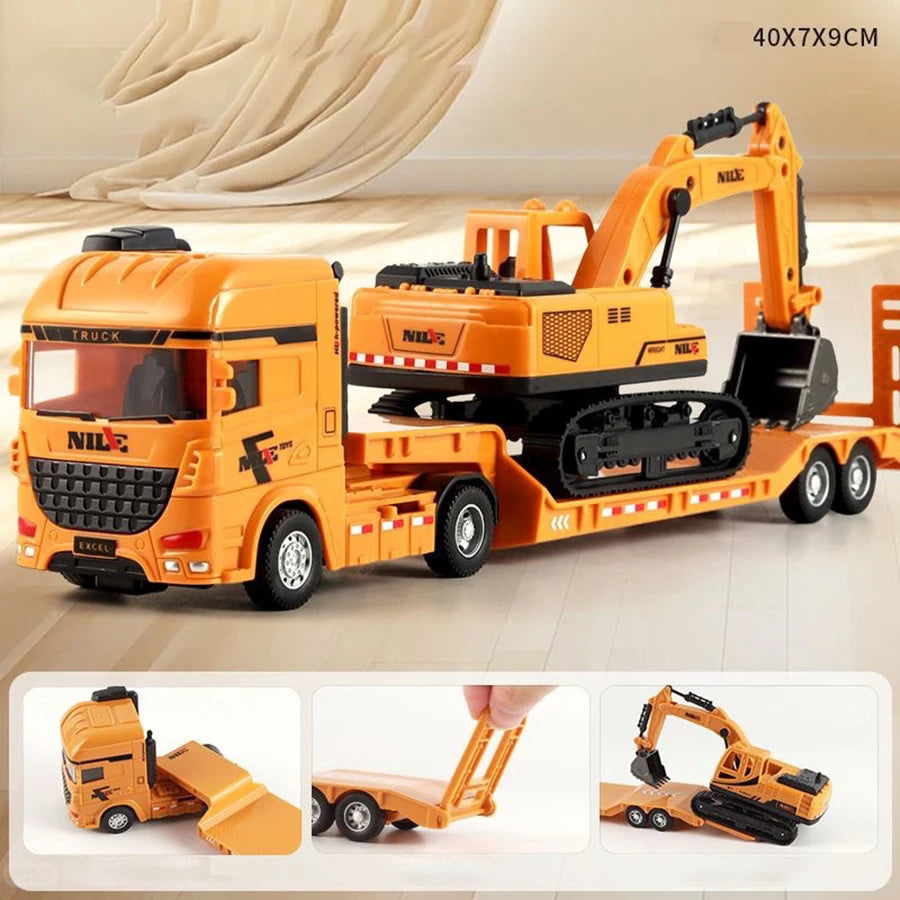 Inertial Excavator Transport Truck Toy – STEM Construction Vehicle Playset for Kids, Push & Go Battery-Free Engineering Car