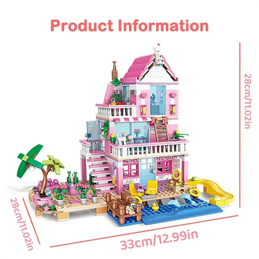 Summer Seaside Villa Building Blocks – City House & Street View DIY Set for Kids