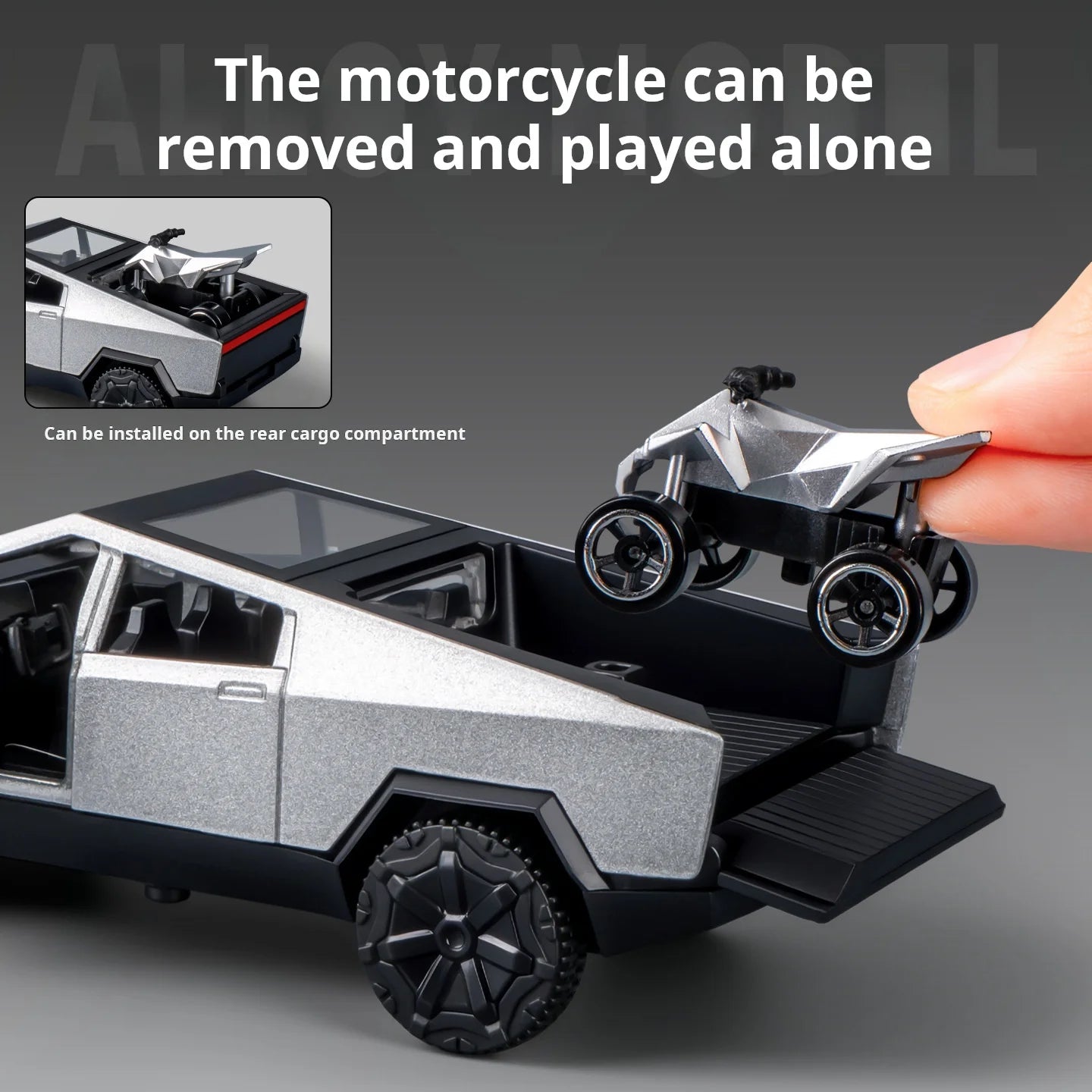 Cybertruck Off-Road Diecast Model with Motorcycle – Alloy Collectible Toy 1:36