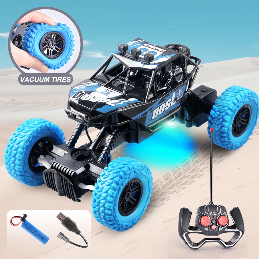 Remote Control Off-Road Car for Kids with Flashing LED Lights, Rubber Wheels, 360° Stunt RC Toy, Christmas Gift