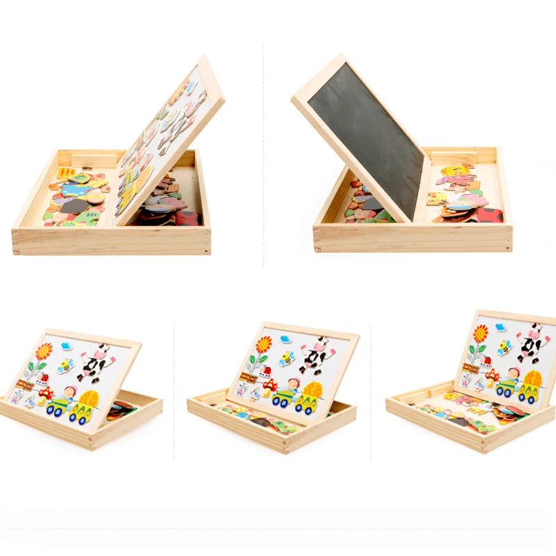 Wooden Magnetic Animal Puzzle & Drawing Board – Multifunction Learning Toy for Kids