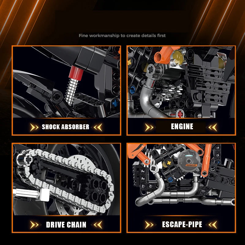 1:8 Racing Motorbike Building Blocks – 529 PCS Technical MOC Model Set